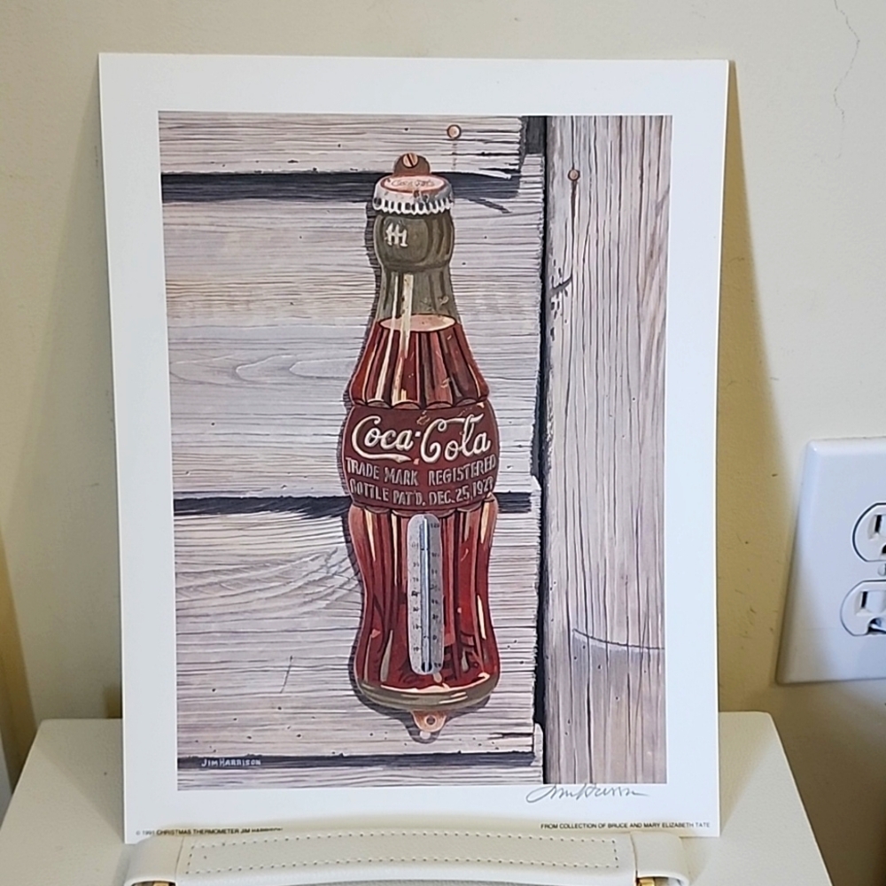 8" × 10" Coca-Cola Thermometer Print Pencil Signed, JIM HARRISON Coke Print